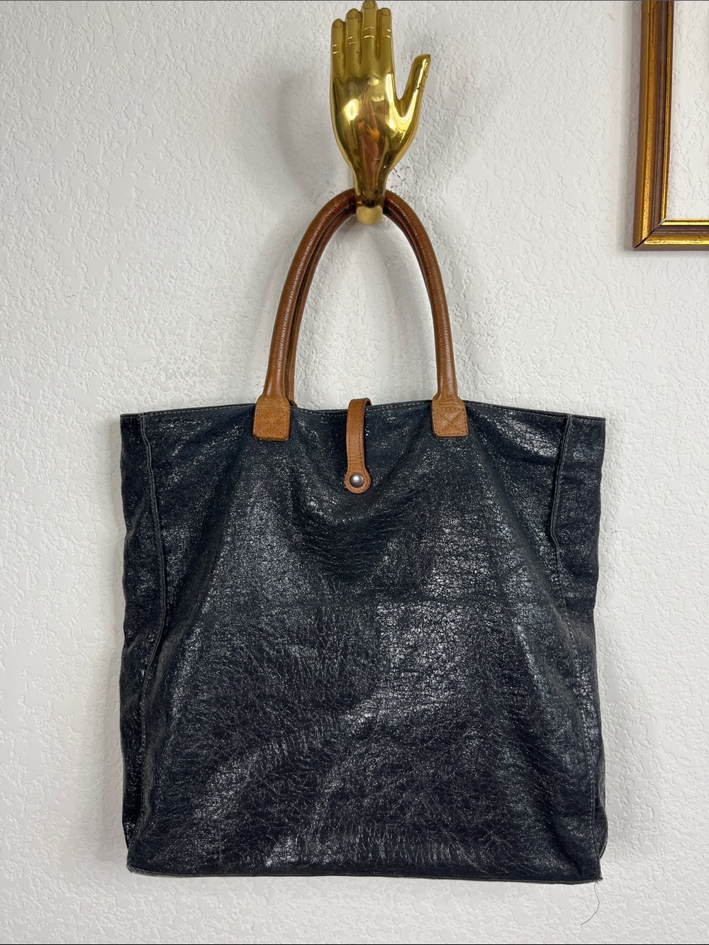 Madwell Pewter Metallic Shimmer Leather Handle North South Tote Bag